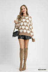 Ember | Mix Heart Pattern Pearl Accent Sweater