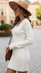 Luna | Cable Knit V-Neck Sweater Dress
