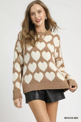 Ember | Mix Heart Pattern Pearl Accent Sweater