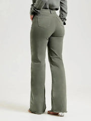 Jade Wide-Leg Trousers | Frayed Hem, Soft Denim