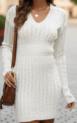 Luna | Cable Knit V-Neck Sweater Dress