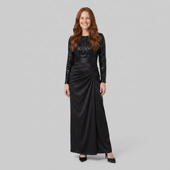 Serena Maxi Dress | Sequin Spliced, Long Sleeves, Elegant Floor-Length