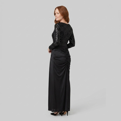 Serena Maxi Dress | Sequin Spliced, Long Sleeves, Elegant Floor-Length