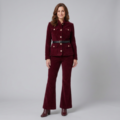 Celeste Women's Set | Corduroy Jacket with Flare Pants, Stand Collar, Cargo Pockets