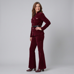 Celeste Women's Set | Corduroy Jacket with Flare Pants, Stand Collar, Cargo Pockets