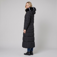 Quinna Black Puffer Jacket | Quilted, Hooded, Long Maxi Coat