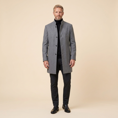 Garrick Men's Wool Blend Coat | Tailored Slim Fit, Stand-Collar Overcoat