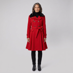 Nora Wool Trench Coat | Sherpa Lined, Fur Collar for Women
