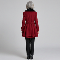 Nora Wool Trench Coat | Sherpa Lined, Fur Collar for Women