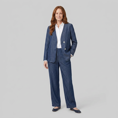 Elysian Reversible Jacket | Lyocell Linen, Denim Texture, V-Neck