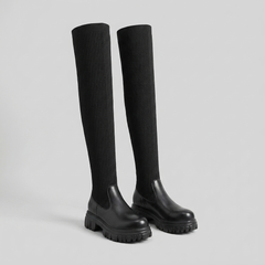 Evelyn Knee High Boots | Vegan Leather, Ribbed Design