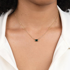 Mona Green Emerald Necklace | Stainless Steel, Adjustable Length