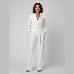 Alessandra | Ivory Belted Power Jumpsuit