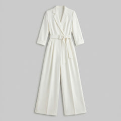 Alessandra | Ivory Belted Power Jumpsuit