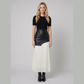 Astra | Maxi Skirt Asymmetric Patchwork, Faux Leather & Chiffon