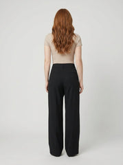 Astra | Wide Leg Trousers Asymmetrical Design, Black Dress Pants for Women