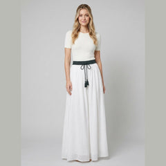 Ava | A-Line Maxi Skirt Lightweight Linen, Textured Waist, Tassel Detail