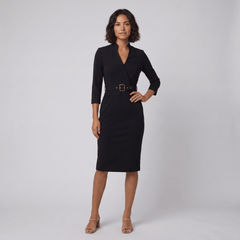 Ava Elegant Dress | Tailored Cut, Adjustable Belt, Knee-Length