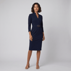 Ava Elegant Dress | Tailored Cut, Adjustable Belt, Knee-Length