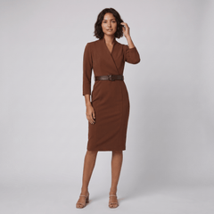 Ava Elegant Dress | Tailored Cut, Adjustable Belt, Knee-Length