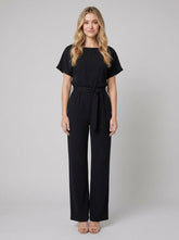 Bella | Elegant Jumpsuit Black, Wide-Leg, Self-Tie Belt