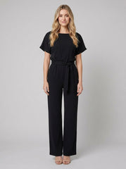 Bella | Elegant Jumpsuit Black, Wide-Leg, Self-Tie Belt