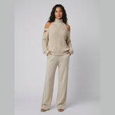 Bella | Women's Knit Set Cold-Shoulder Turtleneck, Wide-Leg Pants, Knitted Loungewear