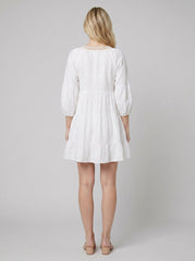Bella | Mini Dress Cotton-Linen Blend, Lace V-Neck Sundress for Women