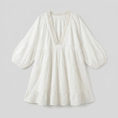 Bella | Mini Dress Cotton-Linen Blend, Lace V-Neck Sundress for Women