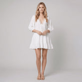 Bella | Mini Dress Cotton-Linen Blend, Lace V-Neck Sundress for Women
