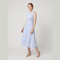 Bella | Stripe Set Soft Fabric, Smocked Top & Midi Skirt