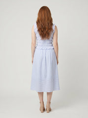 Bella | Stripe Set Soft Fabric, Smocked Top & Midi Skirt