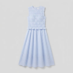Bella | Stripe Set Soft Fabric, Smocked Top & Midi Skirt