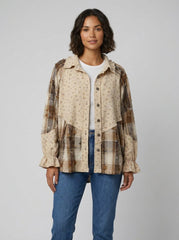 Boho | Floral Plaid Patchwork Ruffle Sleeve Waffle