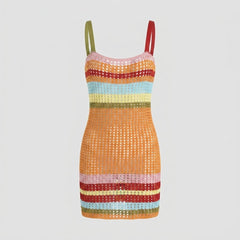 Breezy | Beach Cover Up Knitted Color Block, Sleeveless Design