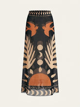 Breezy | Bird Print Maxi Skirt Mesh Fabric, Regular Fit, Long Skirt for Women