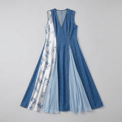 Breezy | Denim Dress Asymmetrical Patchwork, Comfortable Fit for Women