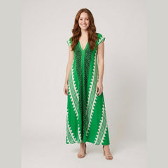 Breezy | Maxi Dress Ethnic Print, Ankle-Length, Short Sleeve