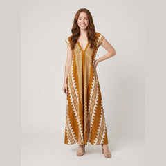 Breezy | Maxi Dress Ethnic Print, Ankle-Length, Short Sleeve