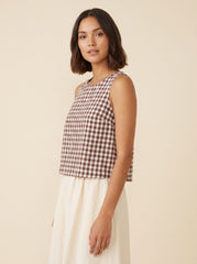 Bryn Women's Top | Lightweight Gingham Tank Top, Sleeveless Design