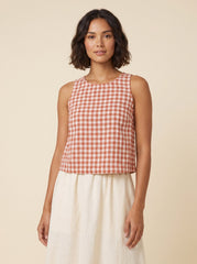Bryn Women's Top | Lightweight Gingham Tank Top, Sleeveless Design