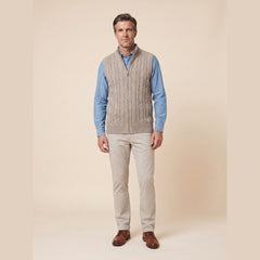 Cable Knit Sweater Vest | Full-Zip Front | Soft Wool Blend Layer