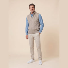 Cable Knit Sweater Vest | Full-Zip Front | Soft Wool Blend Layer