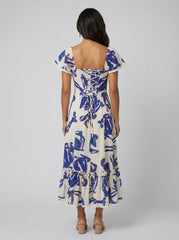 Celeste | Midi Dress Sheer Cotton Gauze, Corseted Back for Summer Weddings