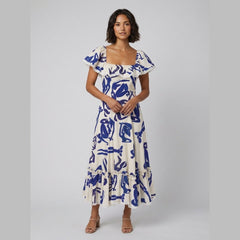 Celeste | Midi Dress Sheer Cotton Gauze, Corseted Back for Summer Weddings