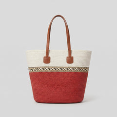 Chic Floppy Hat & Handbag Set | Durable Straw Woven, Patchwork Design
