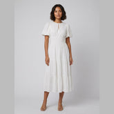 Citrine | Women's Dress Lightweight Cotton Midi with Balloon Sleeves