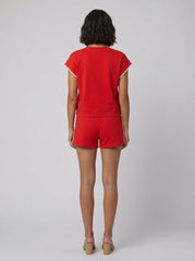 Cora | Cotton Set Scalloped Trim Top & Drawstring Shorts