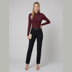 Cora | Women's T Shirt Cross-Over Collar, Slim Fit