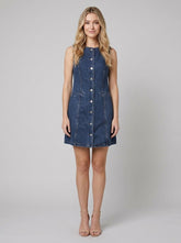 Daisy | Denim Dress Sleeveless, Collarless with Pockets for Women